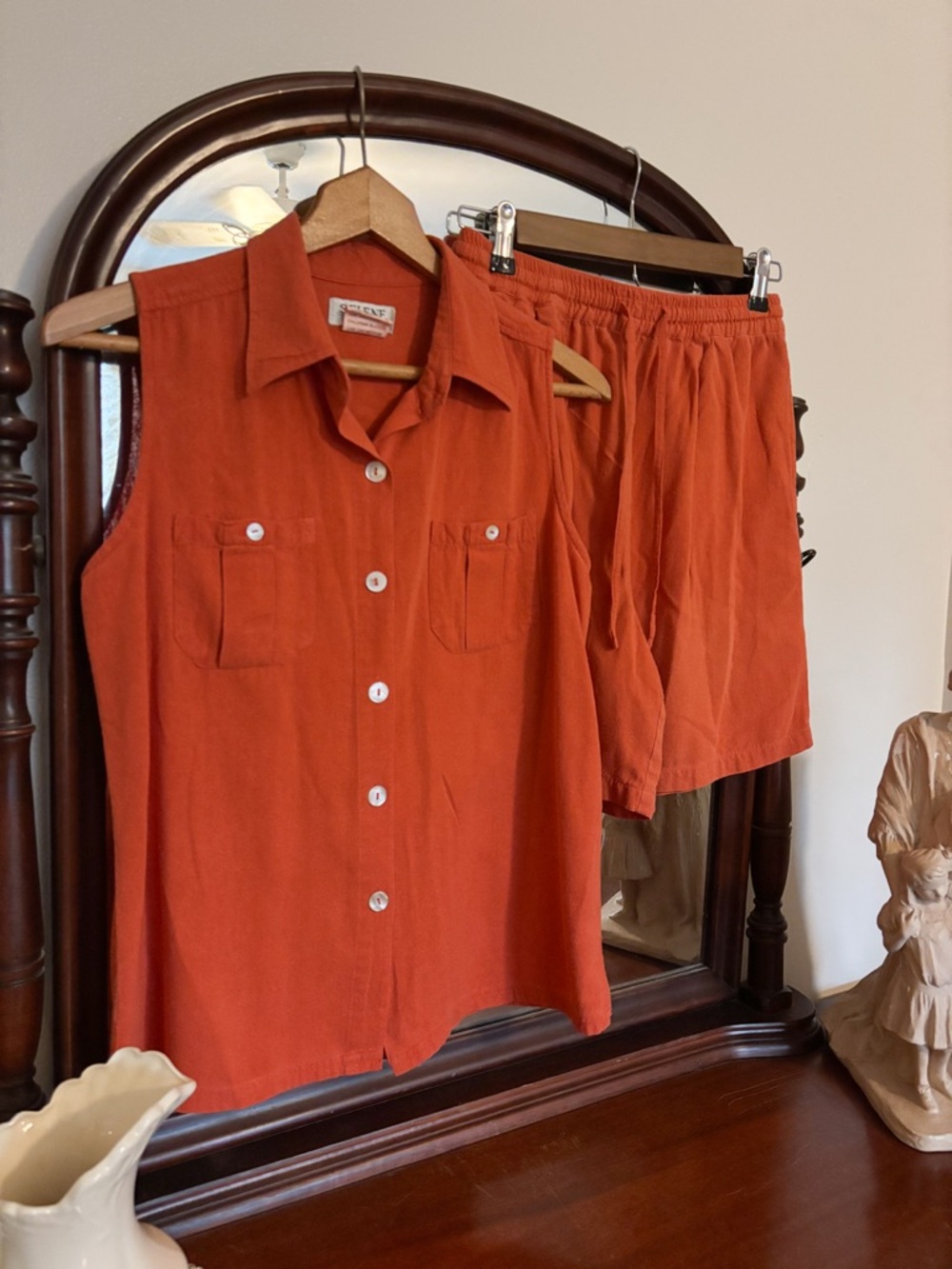 Vintage 90s Shirt & Shorts Set 100% Silk Size 8